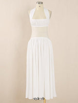 hilary Halter Neck Ruffle Maxi Dress in white