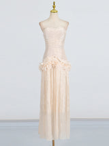 ruffle-embellished pleated maxi dress in apricot