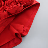 3D FLOWER EMBELLISHED SKIRT IN RED
