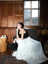 Black white contrast tube top irregular maxi dress