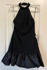 Bubble Hem Halter Mini dress in black