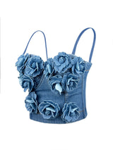 Denim Top With Roses