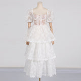 PUFF SLEEVE LACE MAXI DRESS IN WHITE