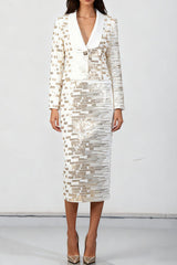high-waisted skirt Gold sequin print blazer suit in white