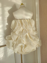 verna Multi-layered 3d pleated mini dress in beige