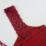 tassel bandage lace bodycon midi dress in burgundy