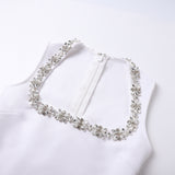 anila square neck crystal embellished mini dress in white