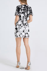 letitia 3d floral embroidery mini dress in black