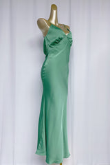 Vida Satin Midi Dress in Juniper Green