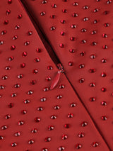 Diamond embellished pleated Midi Dress in merlot