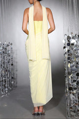 Rhinestone Patchwork Strapless Herringbone maxi Dress - yellow