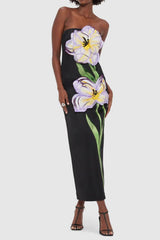 suzanne Appliqué Floral Bustier Maxi Dress in black