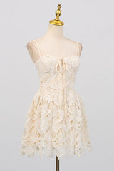Lace hollow Sleeveless Mini Dress in yellow