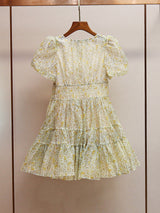 Printed V-neck tutu mini dress in Daisy Yellow