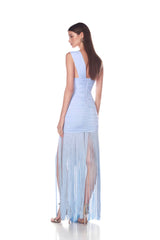 Fringe Mesh Ruched Maxi Dress