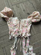 pink Tie-Drape Chiffon Shirt with Ruffled Puff Sleeves