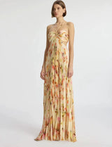 candice pleated floral maxi dress in yellow
