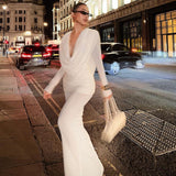 long sleeve draped cowl neck maxi dress in white