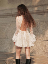 bblythe tulle lace backless mini dress in white