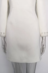 Beaded cuffs long sleeve mini dress in white