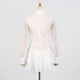 flower ruffle ribbon mini dress in white