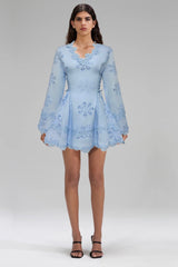 Flower embroidery hollow mini dress in white