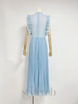 Chiffon Ruffled Maxi Dress in blue