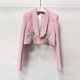 helen Embellished checked wool-blend blazer set in pink