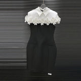 alma Collar Flower Mini Dress In Black