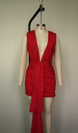 DEEP V NECK RUCHED MINI DRESS