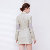janice Mesh Ribbon Glitter blazer Dress in champagne