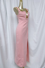 slit bonded crepe gown in pink