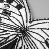 Butterfly Embroidered Bodice Puffball mini Dress in black