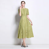 dana hollow embroidery lace midi dress in green