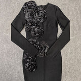 sally 3D Flower Decorative Bandage maxi Dress in black