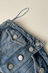 8-button denim tube top in blue