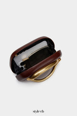 Curved Metal Box Bag in Burgundy