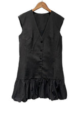Button Front Bubble Hem mini Dress in black