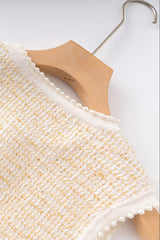 celeste Tweed Button-Front Vest Pleated Skirt Set in apricot