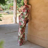 multicolor Floral halterneck high collar maxi dress