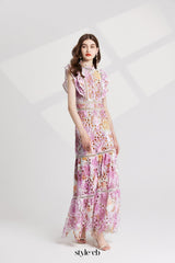 chloe hollow out flower embroidery maxi dress in pink