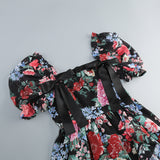 basia floral print ruffle trim hem puff mini dress