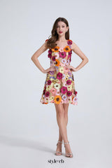 georgia 3d Floral Lace mini Dress in apricot