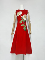 kate floral print Embellished Sleeveless Midi Dress in black