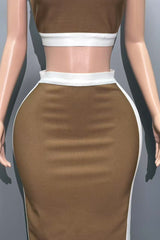 cora White Striped Patchwork Maxi Bandage Set - brown