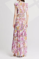 chloe hollow out flower embroidery maxi dress in pink