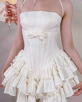 wendy ruched trim strapless mini dress in white