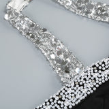 Halter Pearl Crystal-Trim Gown in black