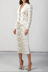 high-waisted skirt Gold sequin print blazer suit in white