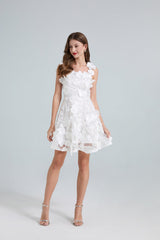 georgia 3d Floral Lace mini Dress in white